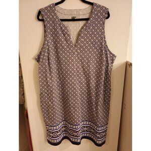 LAND'S END COTTON BEACH POOL VACATION V-NECK SLEEVELESS PRINT SHIFT DRESS - 2XL